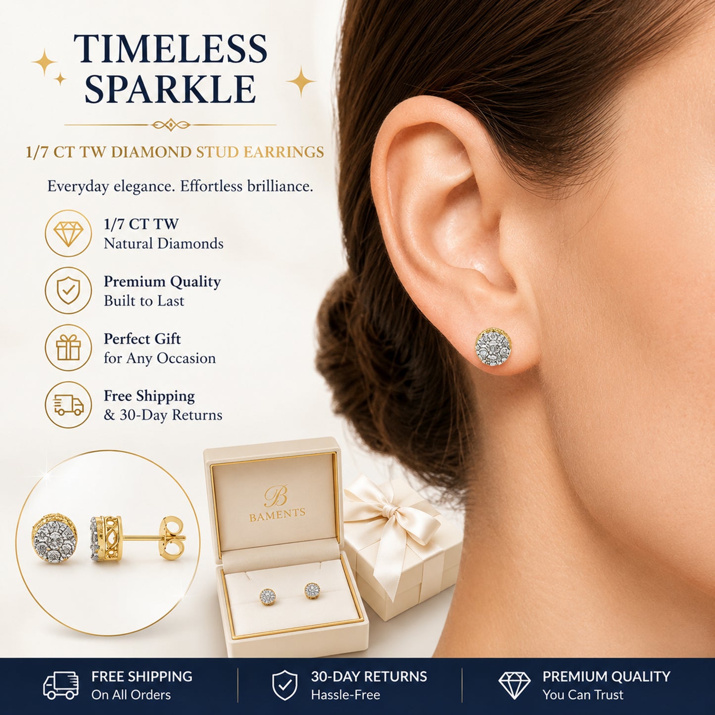 14K Yellow Gold Plated .925 Sterling Silver 1/7 Cttw Diamond Miracle Set Stud Earrings (I-J Color, I3 Promo Clarity)